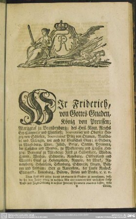 Wir Fridrich, von Gottes Gnaden, König von Preussen ...