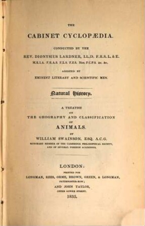 A treatise on the geography and classification of animals