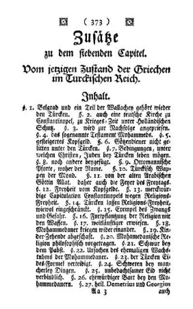 Zusätze zu dem siebenden Capitel. Vom jetzigen Zustand der Griechen im Türckischen Reich