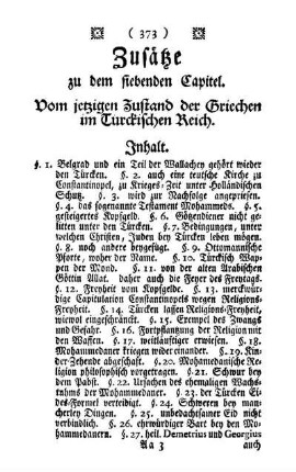 Zusätze zu dem siebenden Capitel. Vom jetzigen Zustand der Griechen im Türckischen Reich