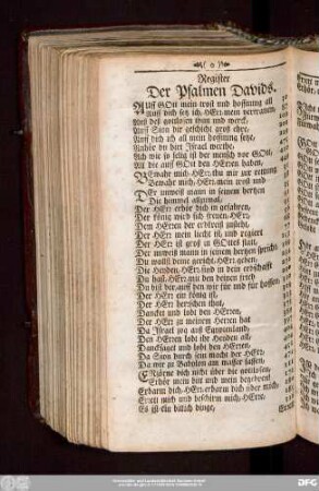 Register Der Psalmen Davids.