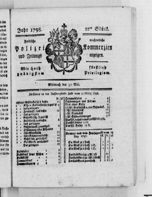 22tes Stück, Ausgabe vom 30. Mai 1798