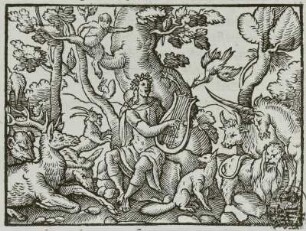 Die Tiere lauschen Orpheus : Solis, Virgil der Ältere: Die Tiere lauschen Orpheus. Aus den "Metamorphosen des Ovid" (1563). Holzschnitt; 62 x 81 mm. Dresden: Kupferstich-Kabinett A 4205-196 A. 15, 119