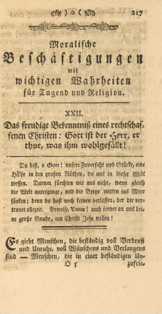 XXII. Das freudige Bekenntniß eines rechtschaffenen Christen: Gott ist der Herr, er thue, was ihm wohlgefällt!