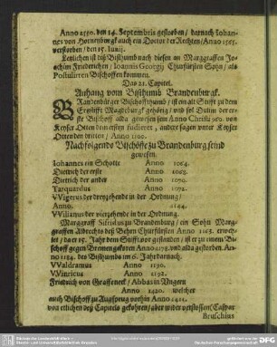 Das 21. Capittel. Anhang vom Bisthumb Brandenburgk
