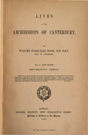 Lives of the archbishops of Canterbury, 6. [Reformation period ; vol. 1]