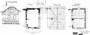Inzigkofen: Empfangsgebäude Verwaltungsgeb.,Anbau Giebelansicht,FU,Grundriß EG,Sparrenlage