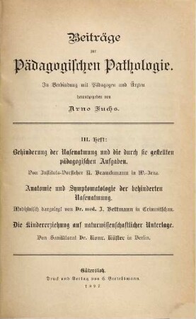 Beiträge zur pädagogischen Pathologie. 3. 1897