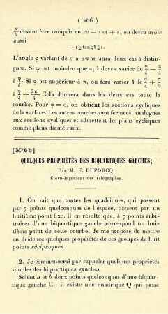 Quelques propriétés des biquartiques gauches.