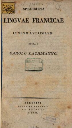 Specimina linguae Francicae : in usum auditorum