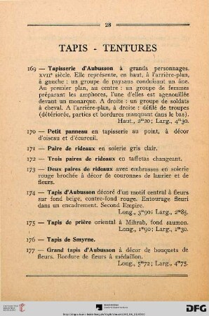 Tapis – Tentures (Nr. 169-177)