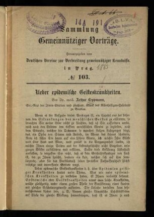 Ueber epidemische Geisteskrankheiten