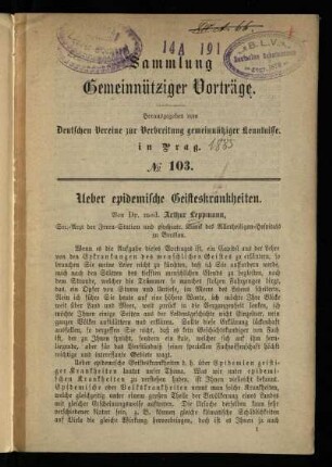 Ueber epidemische Geisteskrankheiten