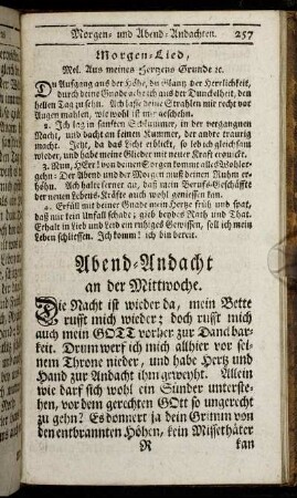 Abend-Andacht an der Mittwoche. - Abend-Andacht am Sonnabend.