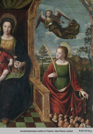 Rosenkranzmadonna zwischen den Heiligen Dominikus und Cäcilia