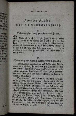 Zweytes Kapitel. Von der Buchstabenrechnung.