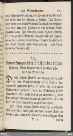Anmerkungen über die Kur der kalten Fieber