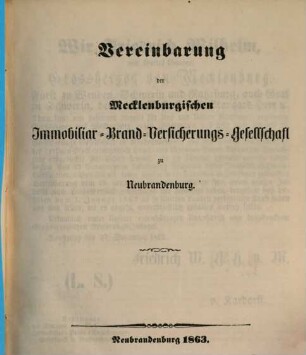 Vereinbarung der Mecklenburgischen Immobiliar-Brand-Versicherungs-Gesellschaft zu Neubrandenburg
