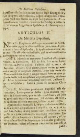 Articulus II. De Materia Baptismi.