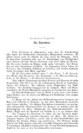 Sechstes Capitel. Die Excretion.