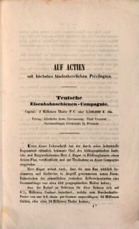 Beleuchtung des J. Meyer'schen Planes einer teutschen Eisenbahnschienen-Compagnie