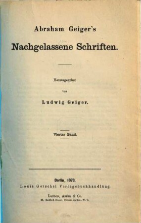 Nachgelassene Schriften : Herausgegeben von Ludwig Geiger. 4