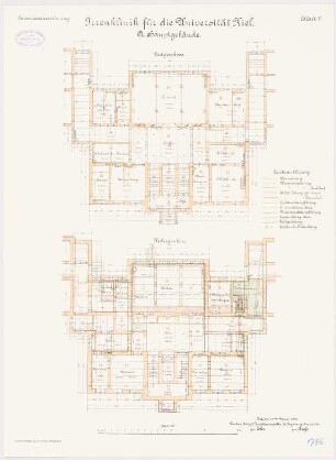 Irrenklinik der Christian-Albrechts-Universität Kiel Hauptgebäude: Grundriss KG, EG, 1:100