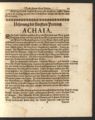 Ursprung der fünfften Provintz Achaia.