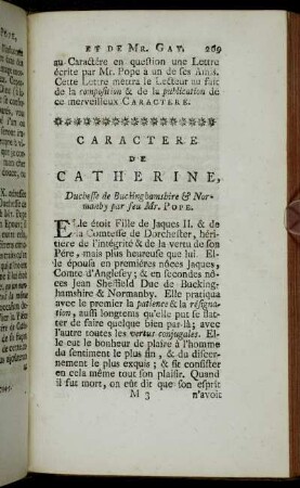 Caractere De Catherine Duchesse de Buckinghamshire & Normanby par seu Mr. Pope