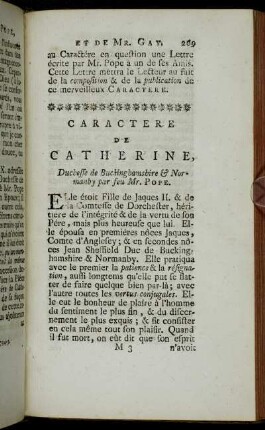 Caractere De Catherine Duchesse de Buckinghamshire & Normanby par seu Mr. Pope