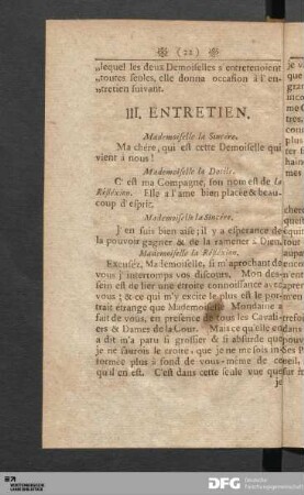 III. Entretien.