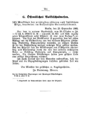 Merkblatt der wichtigsten eßbaren und schädlichen Pilze, bearbeitet im Kaiserlichen Gesundheitsamte : [G. Öffentliches Volksschulwesen]
