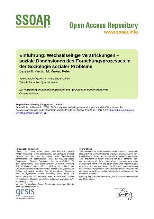 Einführung: Wechselseitige Verstrickungen – soziale Dimensionen des Forschungsprozesses in der Soziologie sozialer Probleme