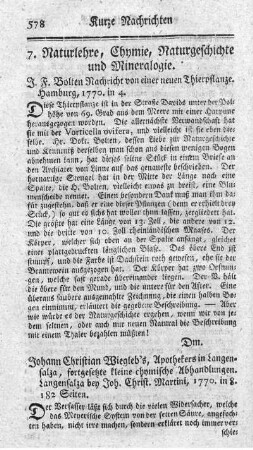 7. Naturlehre, Chymie, Naturgeschichte und Mineralogie.