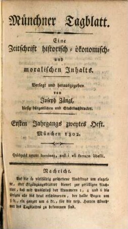 Münchener Tagblatt. 1802,[2] = Jg. 1, Apr. - Juni