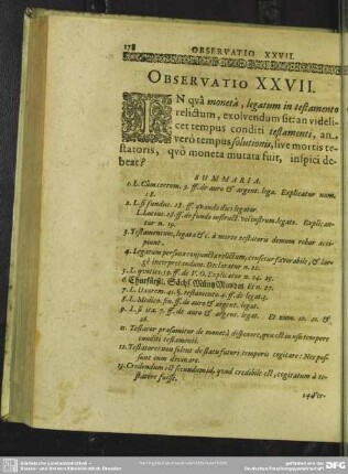 Observatio XXVII. In qua moneta, legatum in testamento relictum, exolvendum sit: an videlicet tempus conditi testamenti, an vero tempus solutionis, sive mortis testatoris, quo moneta mutata fuit, inspici debeat?