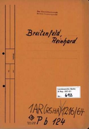 Personenheft Reinhard Breitenfeld (*11.06.1908), SS-Obersturmführer