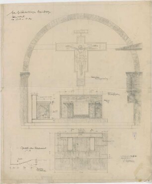 Bestelmeyer, German; Bamberg (Bayern); Ev. Erlöserkirche - Altar (Ansicht, Schnitt, Detail)