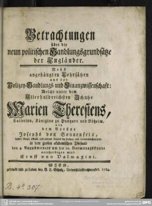 Betrachtungen über die neun politischen Handlungsgrundsätze der Engländer