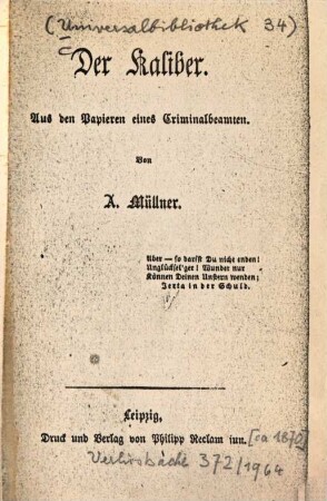 Der Kaliber : aus den Papieren eines Criminalbeamten
