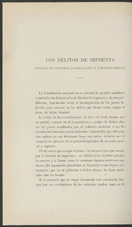 Los delitos de imprenta : Estado de nuestra legislación y jurisprudencia