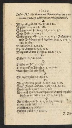 Index III. Vocabulorum Germanicorum qua in hoc tractatu adducuntur vel explicantur