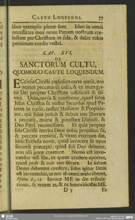 Cap. XVI. De Sanctorum Cultu, Quomodo Caute Loquendum