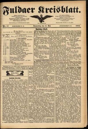 Erste Ausgabe vom Donnerstag, den 15. Mai 1902.