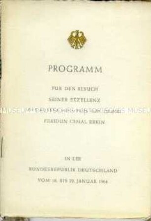 Programmheft zum Staatsbesuch des Außenministers der Türkei in der Bundesrepublik Deutschland vom 18. bis 22. Januar 1964