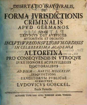Diss. inaug. de forma iurisdictionis criminalis apud Germanos