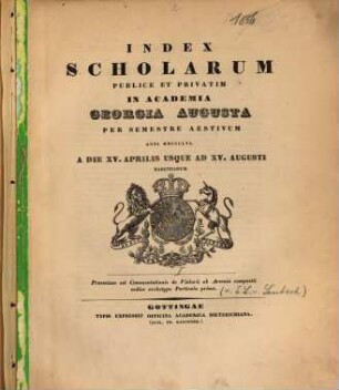 Index scholarum publice et privatim in Academia Georgia Augusta ... habendarum. SS 1856