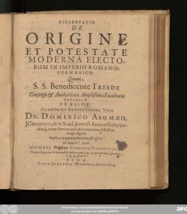 Dissertatio De Origine Et Potestate Moderna Electorum In Imperio Romano-Germanico