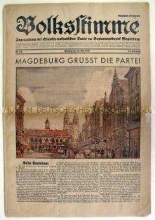 Sozialdemokratische Tageszeitung "Volksstimme" zur Eröffnung des SPD-Parteitages in Magdeburg (mit mehreren Beilagen)