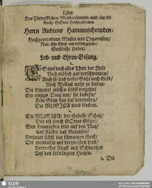 Rist, Johann: Über des Fürtrefflichen Weltberühmten und um die Kirche Gottes Hochverdienten Herrn Andreas Hammerschmieden